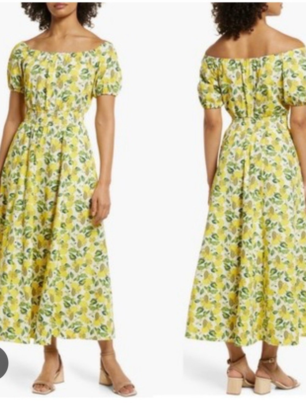 Boden Yellow Floral Off-the-Shoulder Midi Dress
